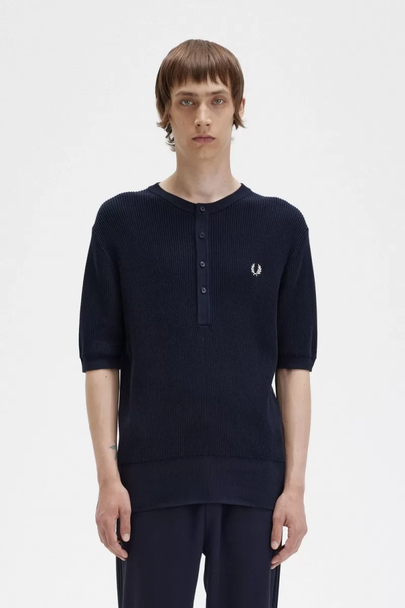 Fred Perry Ribbed Knitted Men’s Shirt Navy | KZTRW2435 Fred Perry Ribbed Knitted Men’s Shirt Navy | KZTRW2435