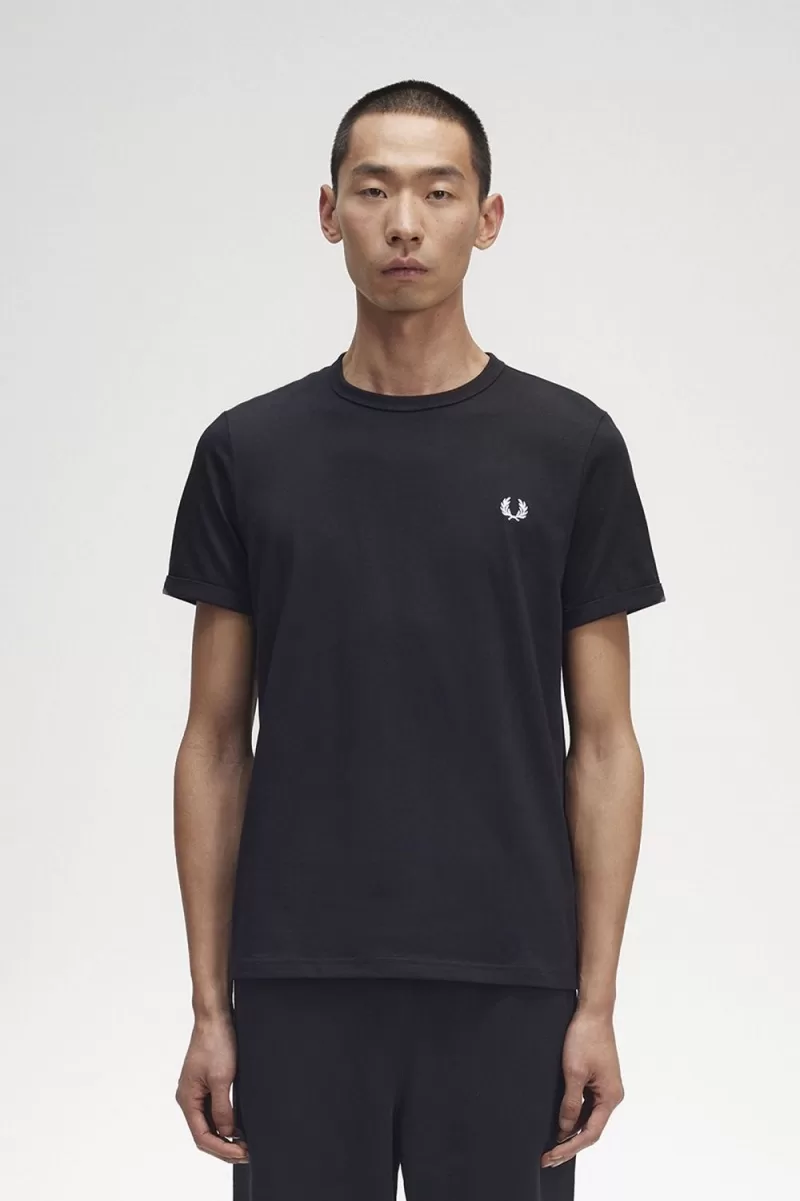 Fred Perry Ringer Men’s T-Shirt Black | ATEPI6359 Fred Perry Ringer Men’s T-Shirt Black | ATEPI6359