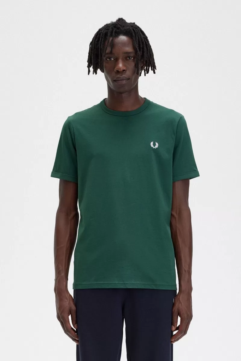 Fred Perry Ringer Men’s T-Shirt Ivy Green | MWXLH2986 Fred Perry Ringer Men’s T-Shirt Ivy Green | MWXLH2986