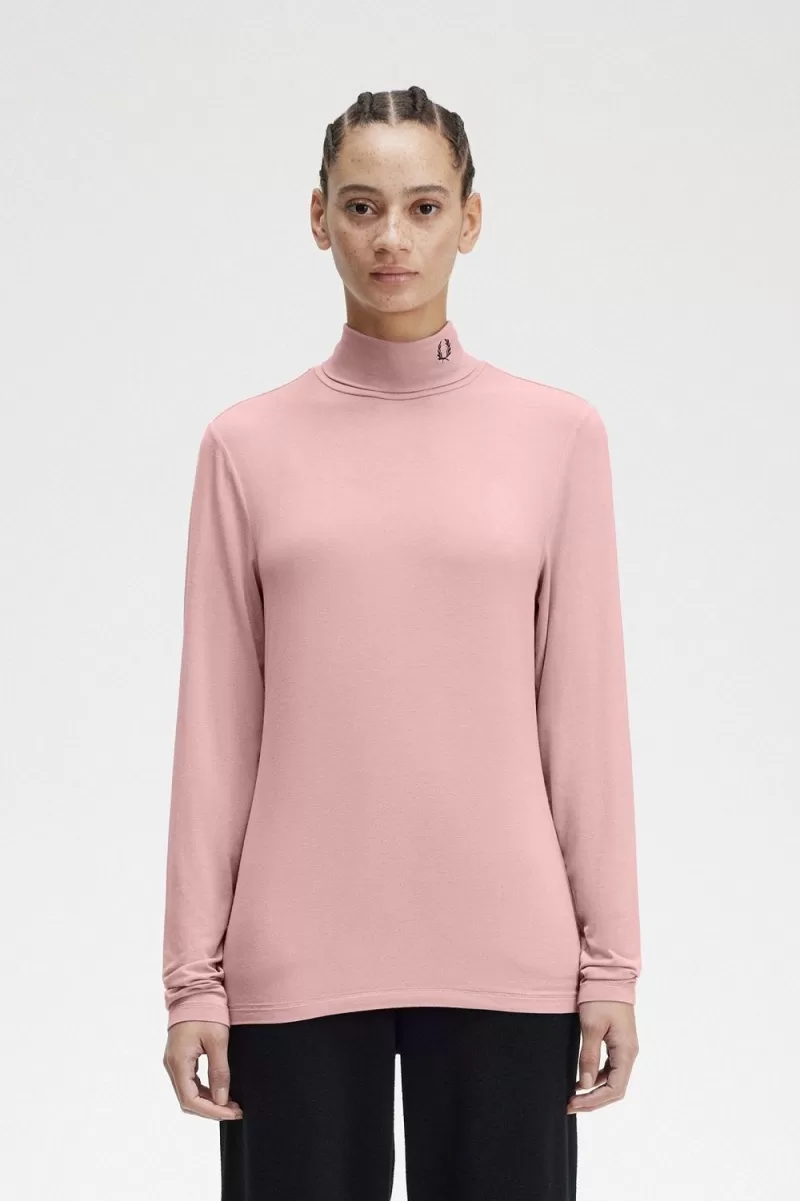 Fred Perry Roll Neck Women’s T-Shirt Dusty Rose Pink | JQRPZ7684 Fred Perry Roll Neck Women’s T-Shirt Dusty Rose Pink | JQRPZ7684