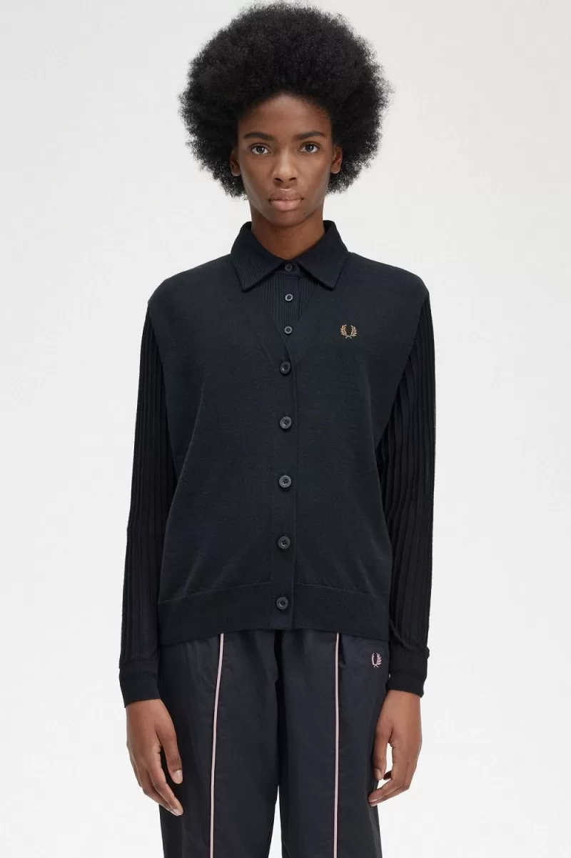 Fred Perry Sheer Sleeve Women’s Cardigan Black | LQHSM5629 Fred Perry Sheer Sleeve Women’s Cardigan Black | LQHSM5629