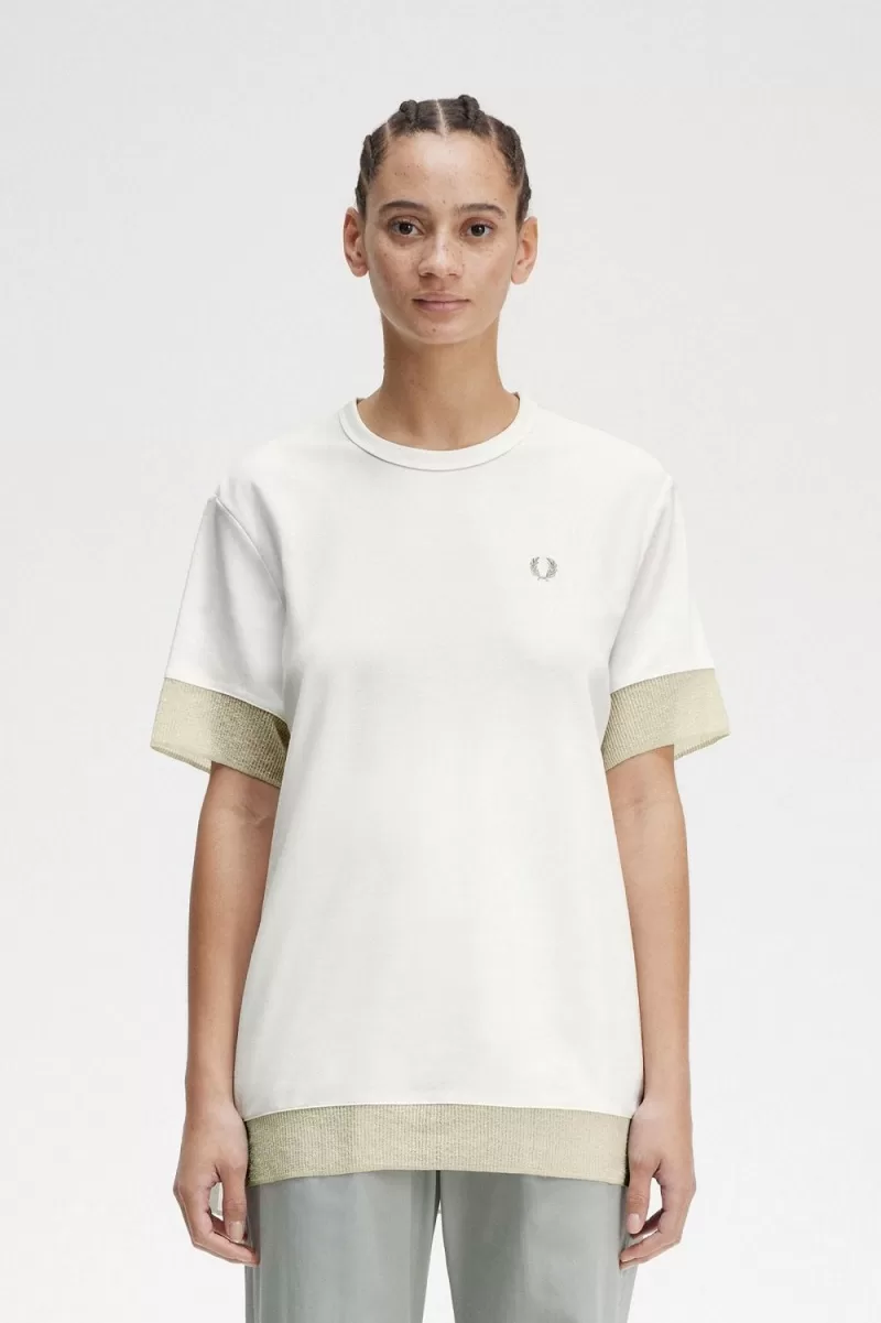 Fred Perry Sheer Trim Piqué Women’s T-Shirt Snow White | IXGZW5960 Fred Perry Sheer Trim Piqué Women’s T-Shirt Snow White | IXGZW5960
