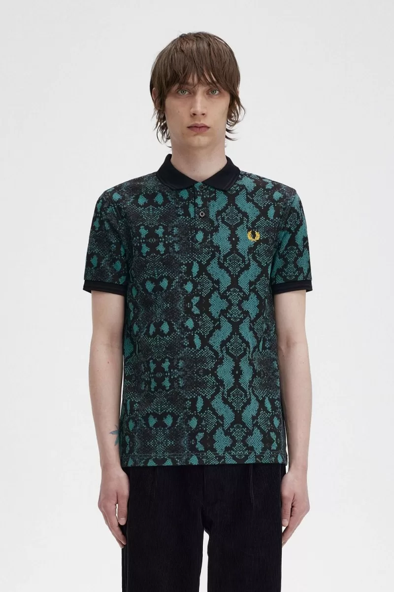 Fred Perry Snake Print Men’s Shirt Deep Mint | CZIDJ2815 Fred Perry Snake Print Men’s Shirt Deep Mint | CZIDJ2815