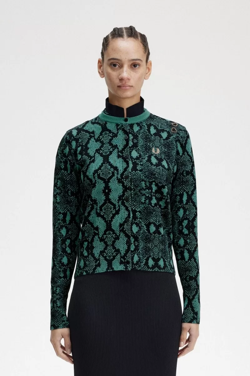 Fred Perry Snake Print Women’s Cardigan Deep Mint | ZTVUC3149 Fred Perry Snake Print Women’s Cardigan Deep Mint | ZTVUC3149