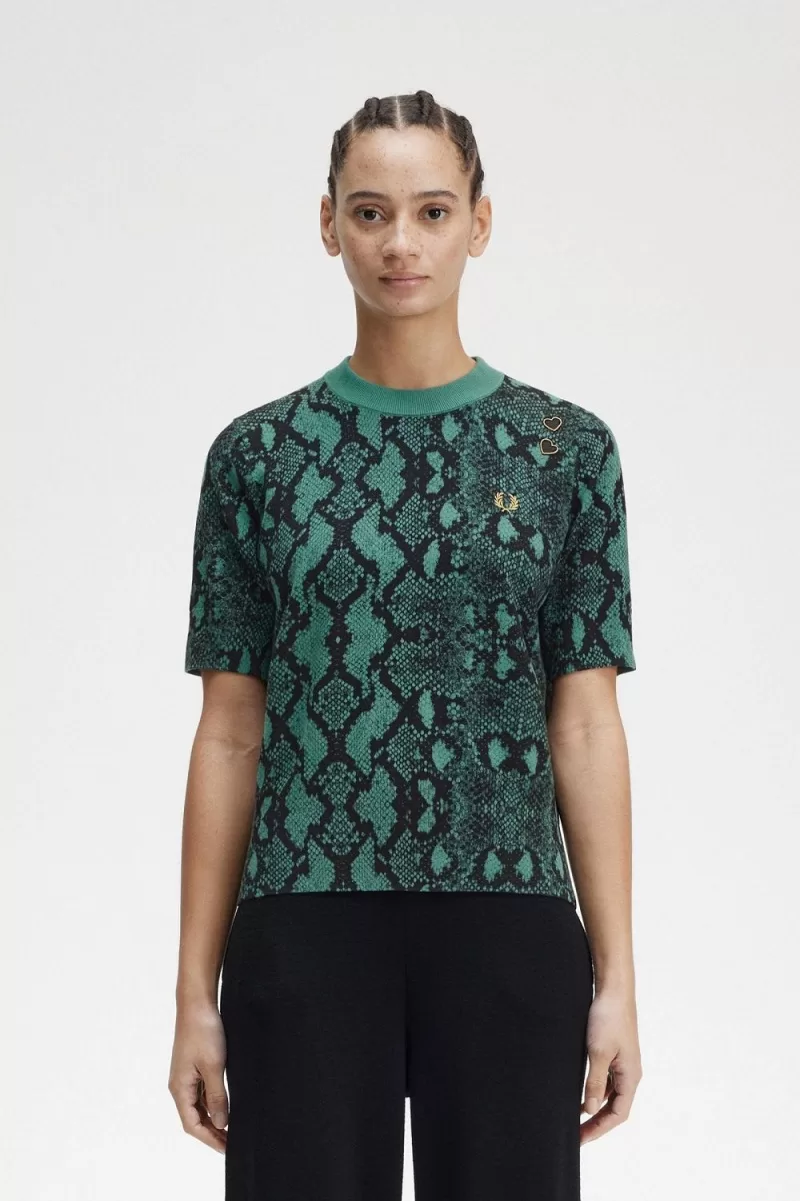 Fred Perry Snake Print Women’s Jumper Deep Mint | DWUCG1582 Fred Perry Snake Print Women’s Jumper Deep Mint | DWUCG1582
