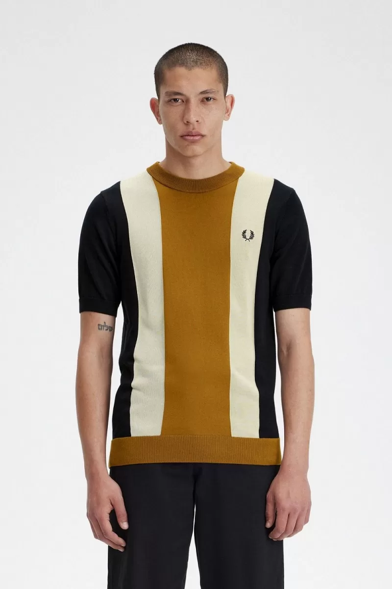 Fred Perry Striped Fine Knit Men’s T-Shirt Black Oatmeal Dark Coffee | URZDE7685 Fred Perry Striped Fine Knit Men’s T-Shirt Black Oatmeal Dark Coffee | URZDE7685