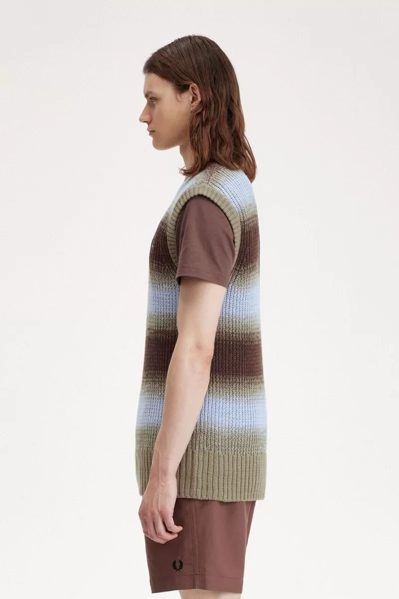 Fred Perry Striped Open Knit Mens Tanks Dark Red JCVNE2348 1 - Fred Perry Striped Open Knit Men's Tanks Dark Red | JCVNE2348