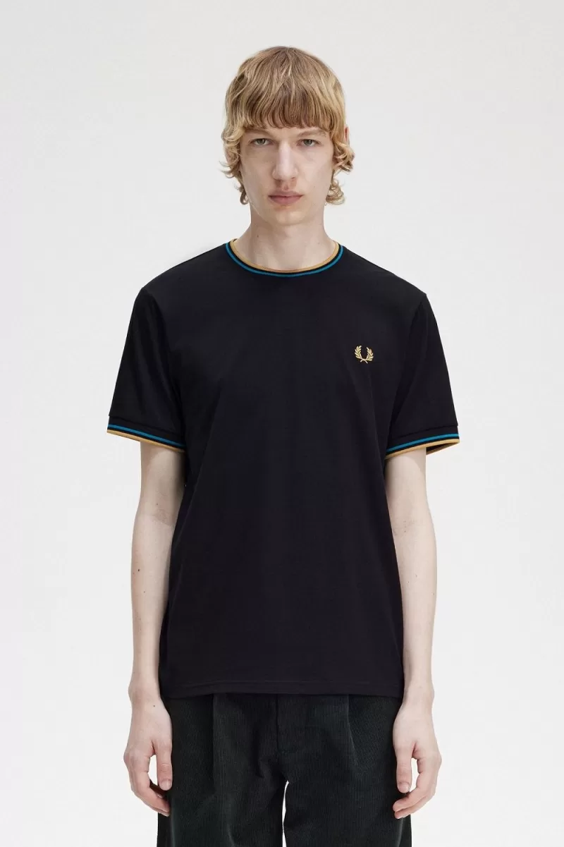 Fred Perry Twin Tipped Men’s T-Shirt Black Cyber Blue Light Rust | KNBSL5398 Fred Perry Twin Tipped Men’s T-Shirt Black Cyber Blue Light Rust | KNBSL5398
