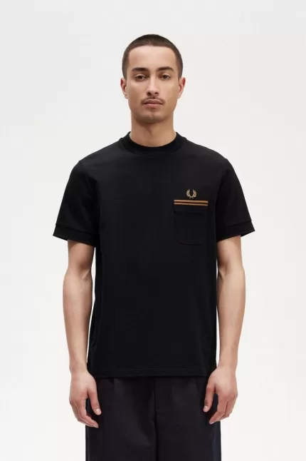 Fred Perry Twin Tipped Pocket Men’s T-Shirt Black | IVNKL6894