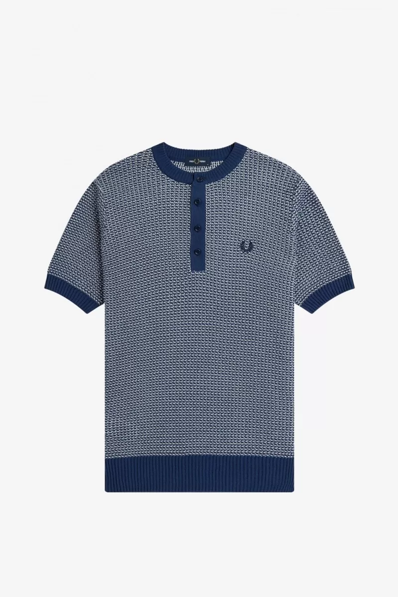 Fred Perry Two Colour Texture Knit Men’s Shirt French Navy | EXSBO6342 Fred Perry Two Colour Texture Knit Men’s Shirt French Navy | EXSBO6342