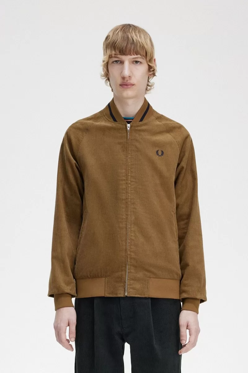 Fred Perry Waffle Cord Tennis Bomber Men’s Jackets Brown | ZISML2863 Fred Perry Waffle Cord Tennis Bomber Men’s Jackets Brown | ZISML2863