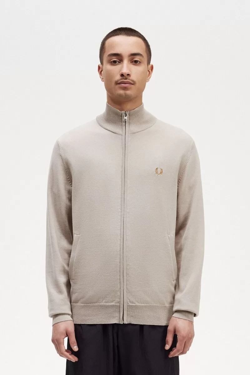 Fred Perry Zip Through Men’s Cardigan Dark Oatmeal | NUBMD8432 Fred Perry Zip Through Men’s Cardigan Dark Oatmeal | NUBMD8432