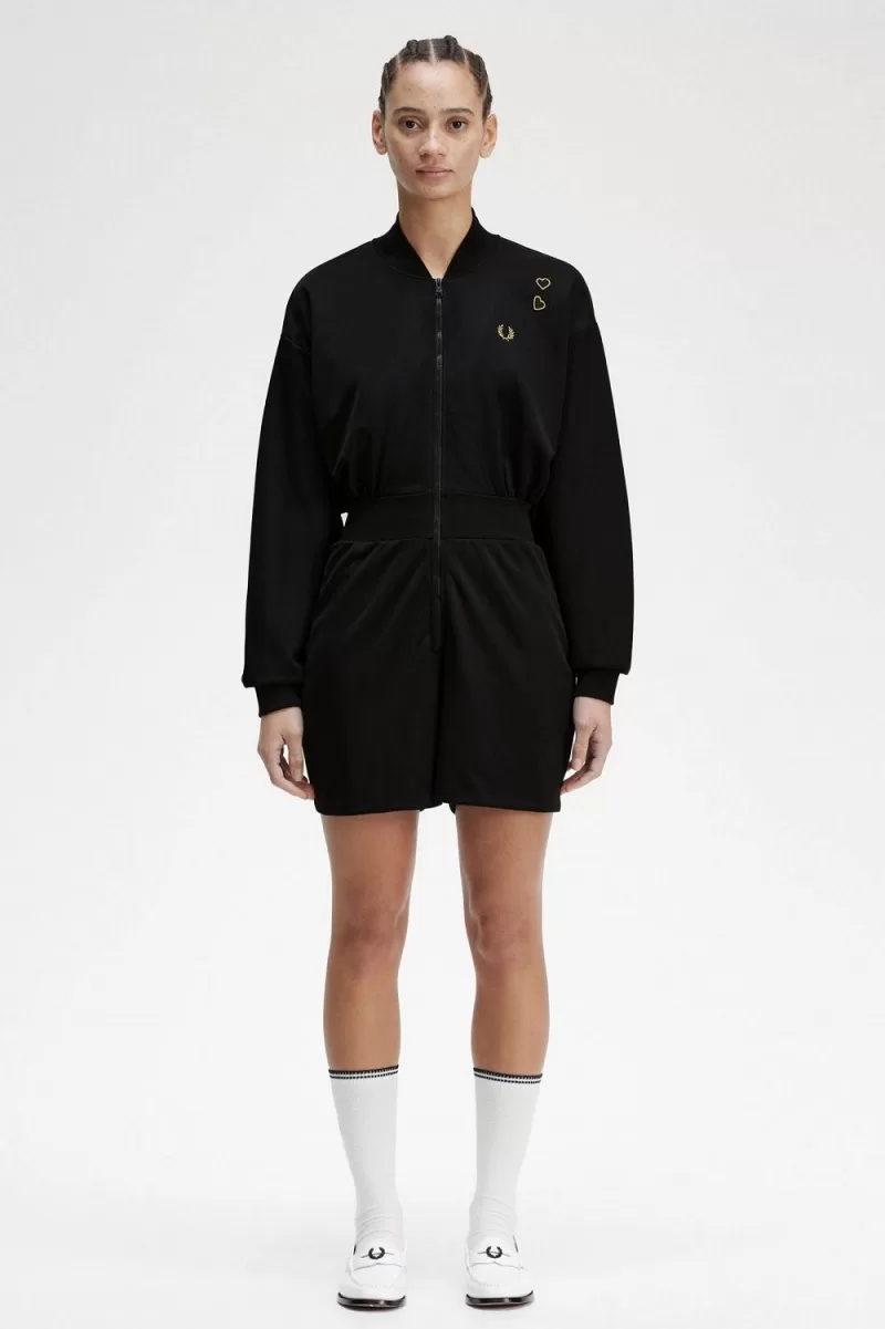 Fred Perry Zip-Through Playsuit Women’s Dress Black | JUCTX7584 Fred Perry Zip-Through Playsuit Women’s Dress Black | JUCTX7584